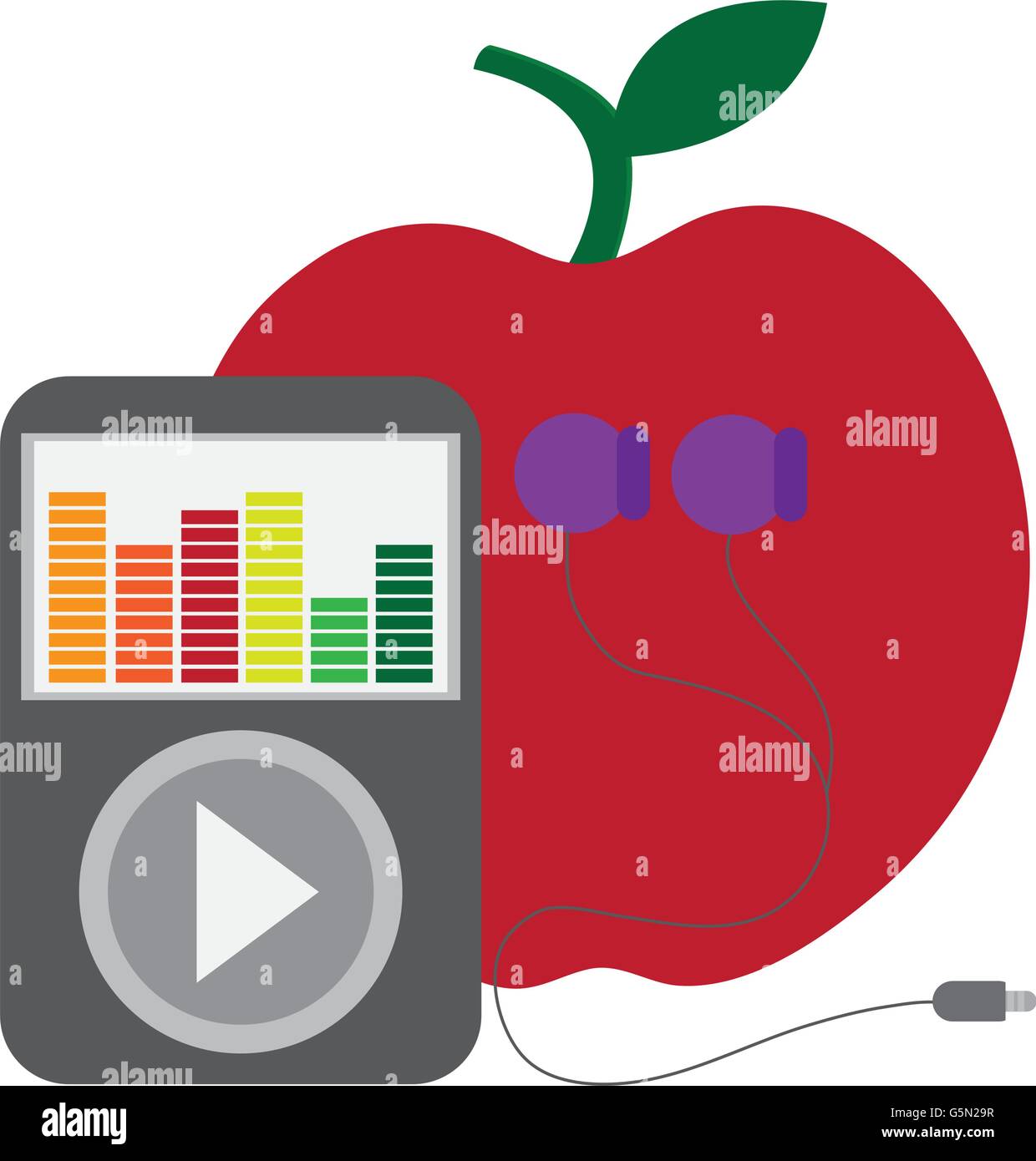 apple with music player and earphones Stock Vector Image & Art - Alamy