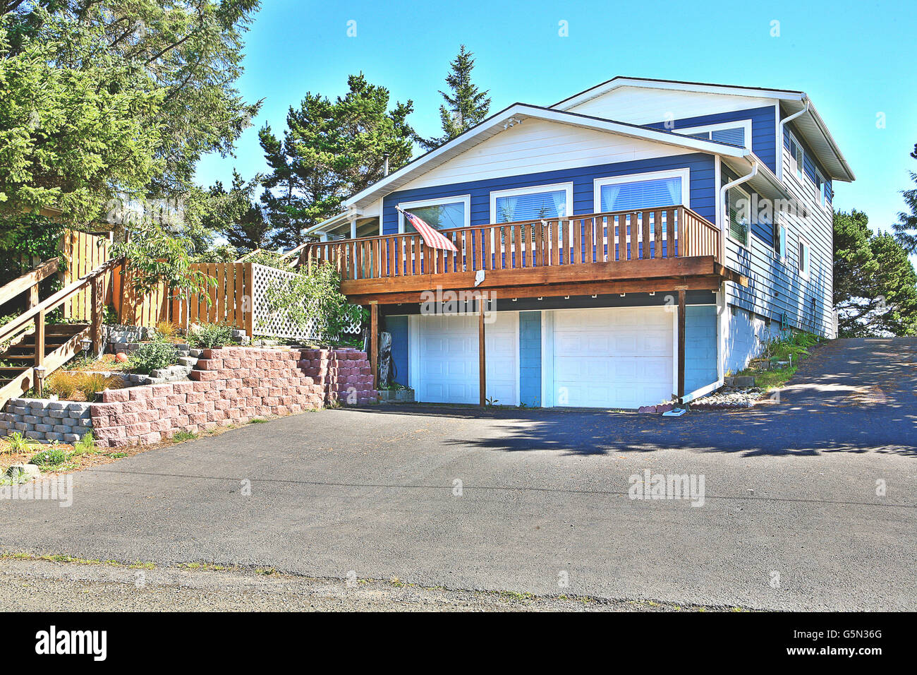 Garage and deck of suburban house Stock Photo