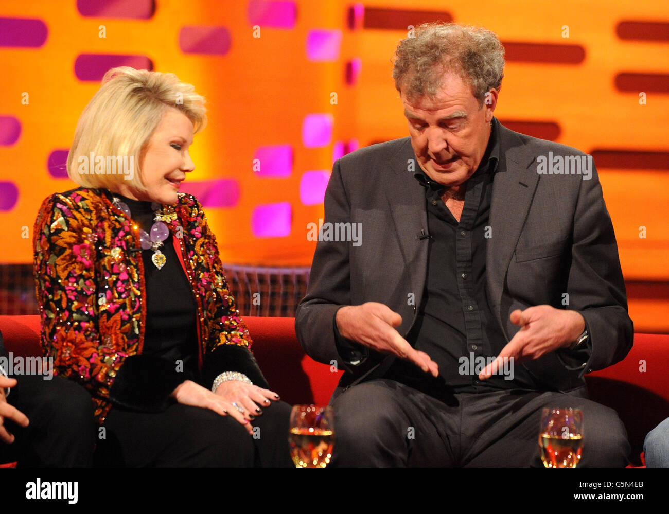 Joan Rivers and Jeremy Clarkson (right) during the filming of the