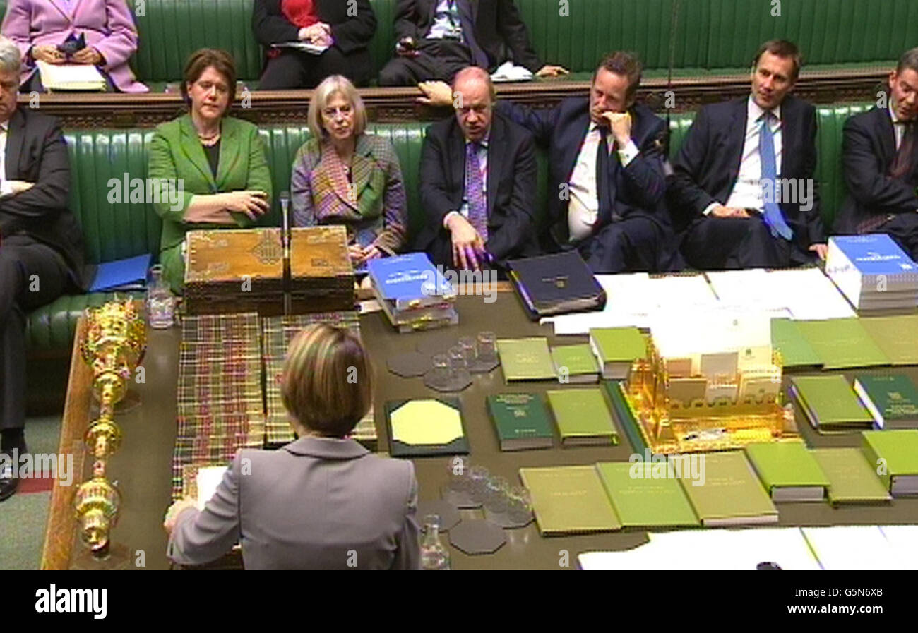 Labour deputy leader Harriet Harman speaks during the MPs debate in the House of Commons on the publication of the Leveson Inquiry into press standards. Stock Photo