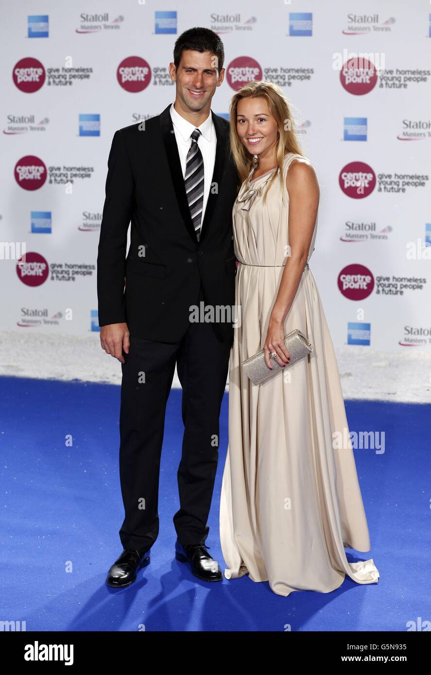 Novak Djokovic and girlfriend Jelena Ristic arrive at the Winter Whites  Gala held at the Royal Albert Hall, London Stock Photo - Alamy