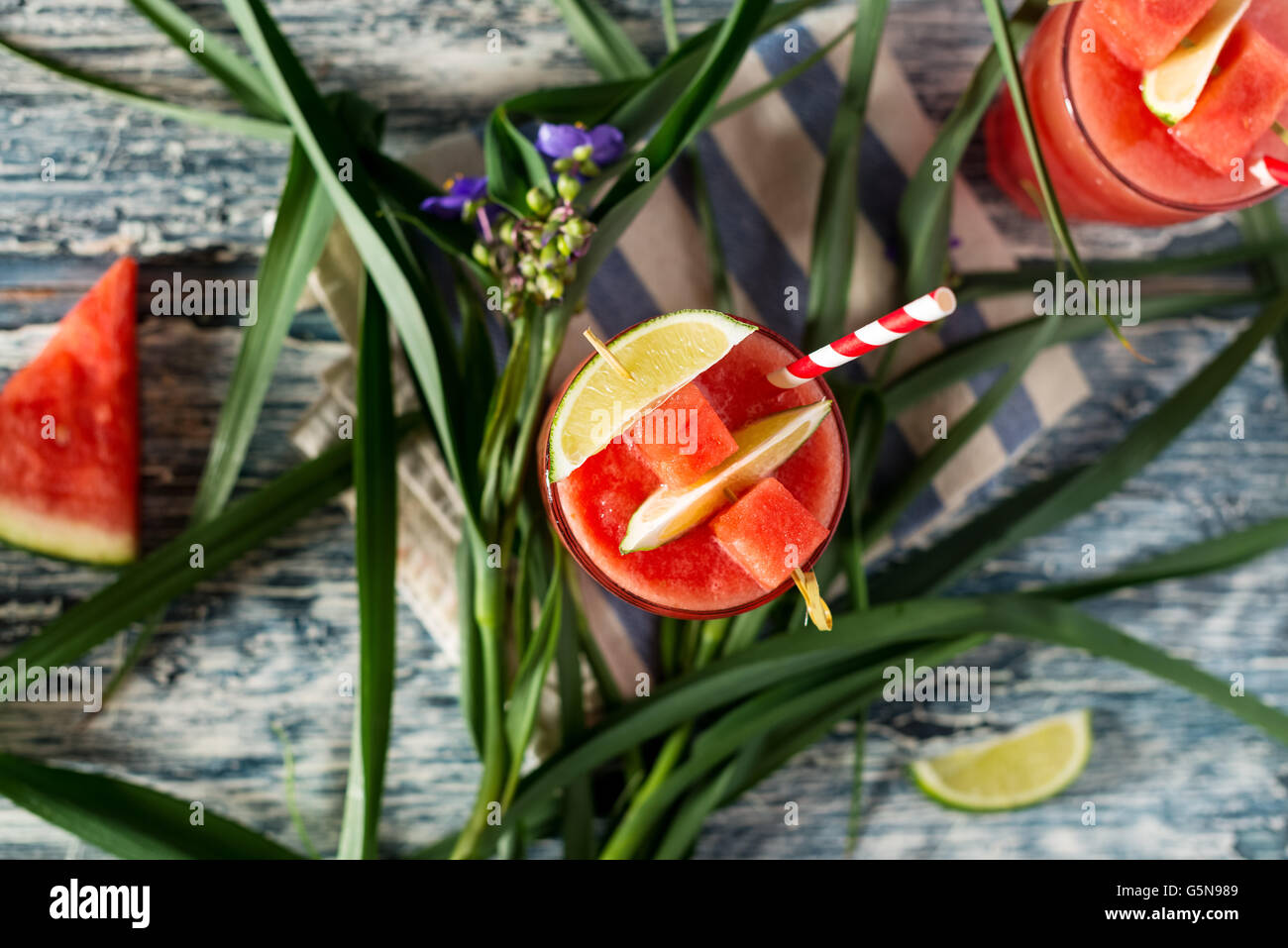 Summer watermelon cocktail with lime -  very refreshing Stock Photo