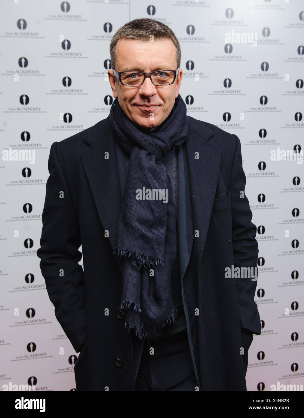Peter Morgan arriving at the Academy of Motion Picture Arts and Sciences celebration of the career of Pedro Almodovar, at the Curzon Soho Cinema, in central London. Stock Photo