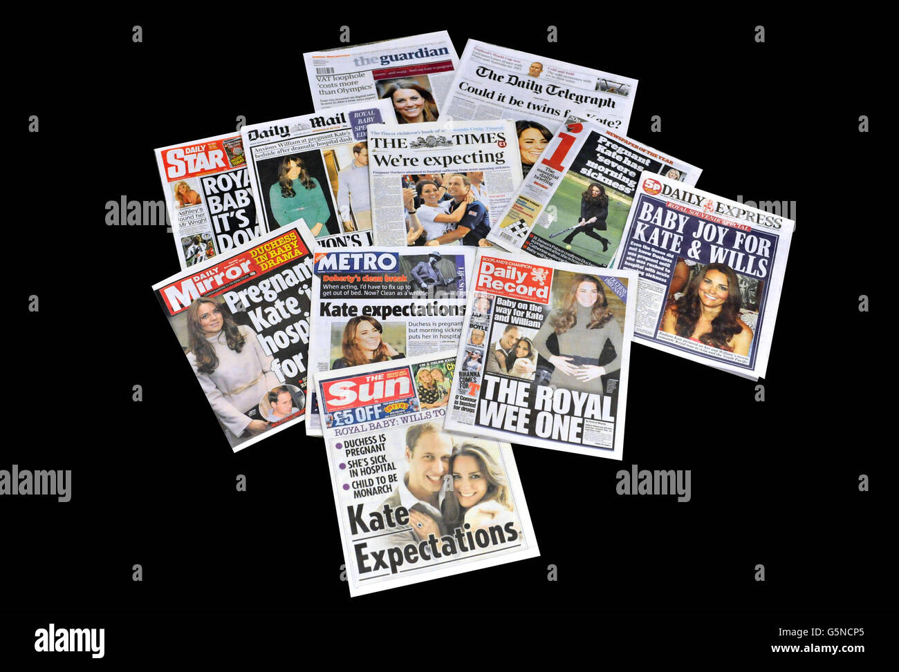 Duchess Of Cambridge Pregnancy Newspapers Coverage Stock Photo