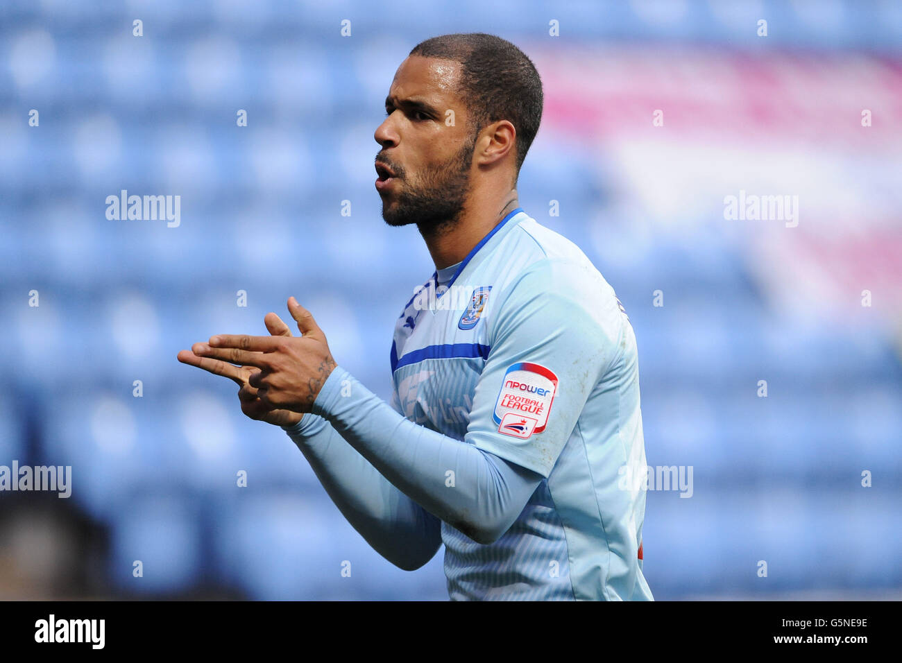 Coventry City's David McGoldrick celebrates his first goal during the npower Football League One match at the Ricoh Arena, Coventry. Stock Photo