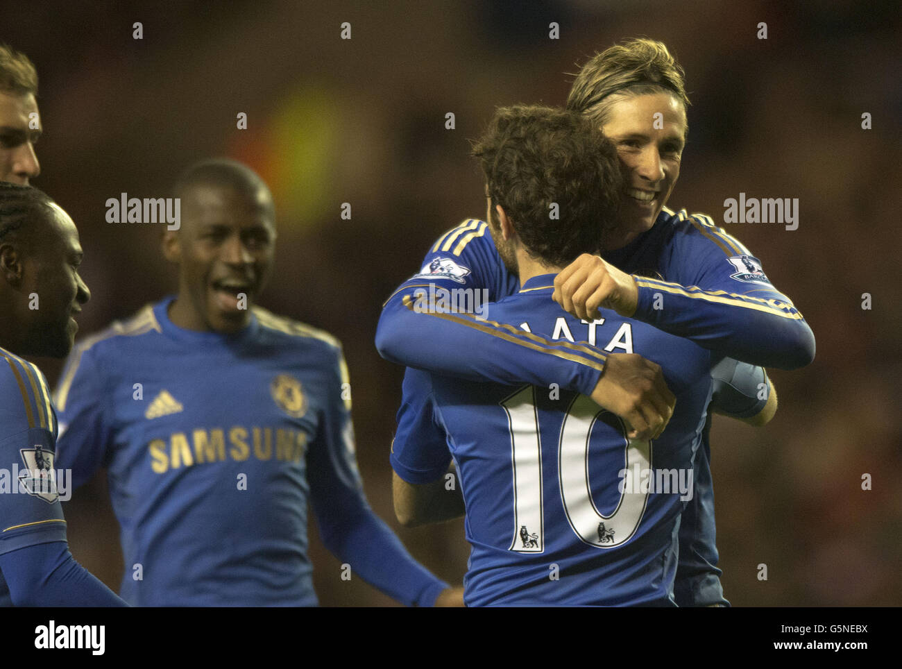 Chelsea''s Juan Mata celebrates after scoring his sides third goal of the game Stock Photo