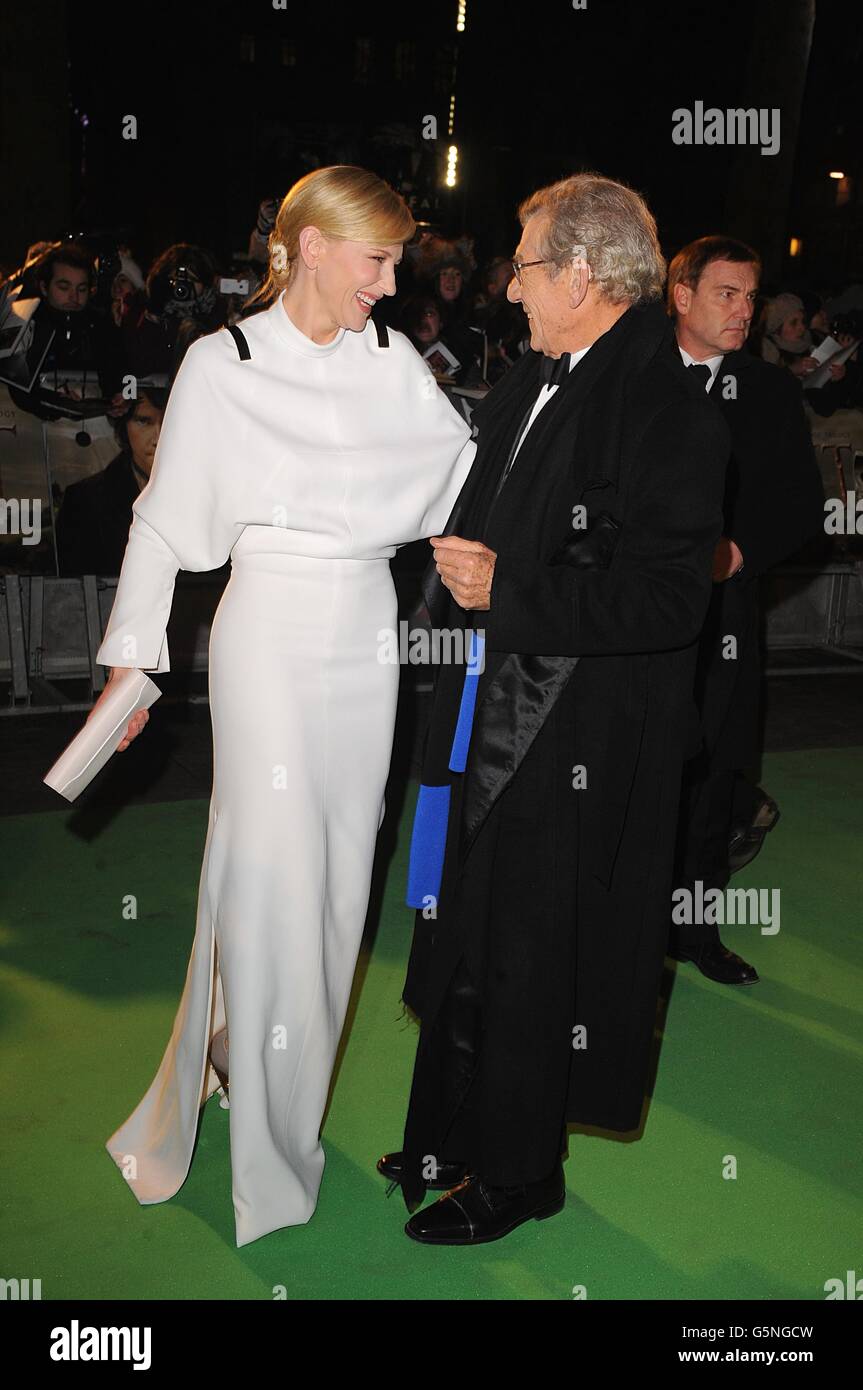Cate Blanchett and SIr Ian McKellen arriving for the UK Premiere of The Hobbit: An Unexpected Journey at the Odeon Leicester Square, London. Stock Photo
