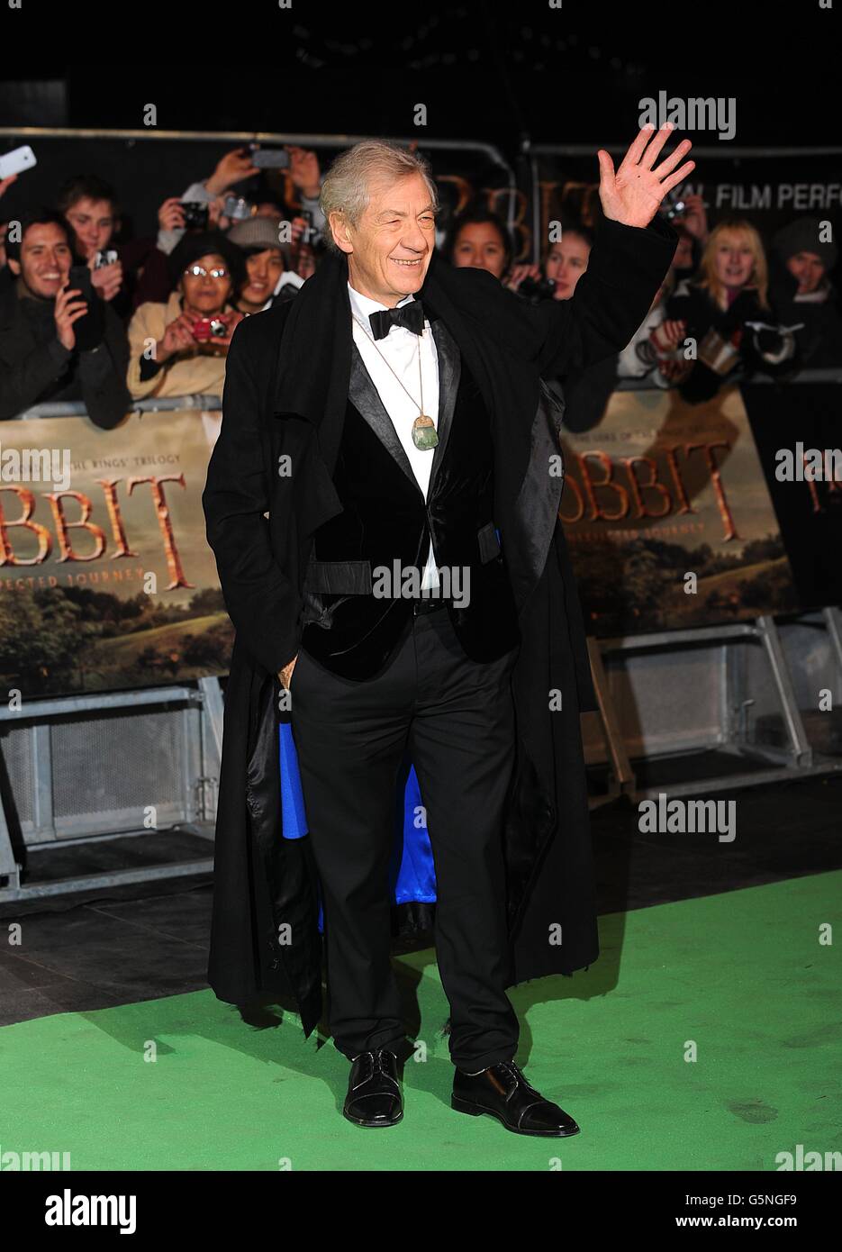 Sir Ian McKellen arriving for the UK Premiere of The Hobbit: An Unexpected Journey at the Odeon Leicester Square, London. Stock Photo