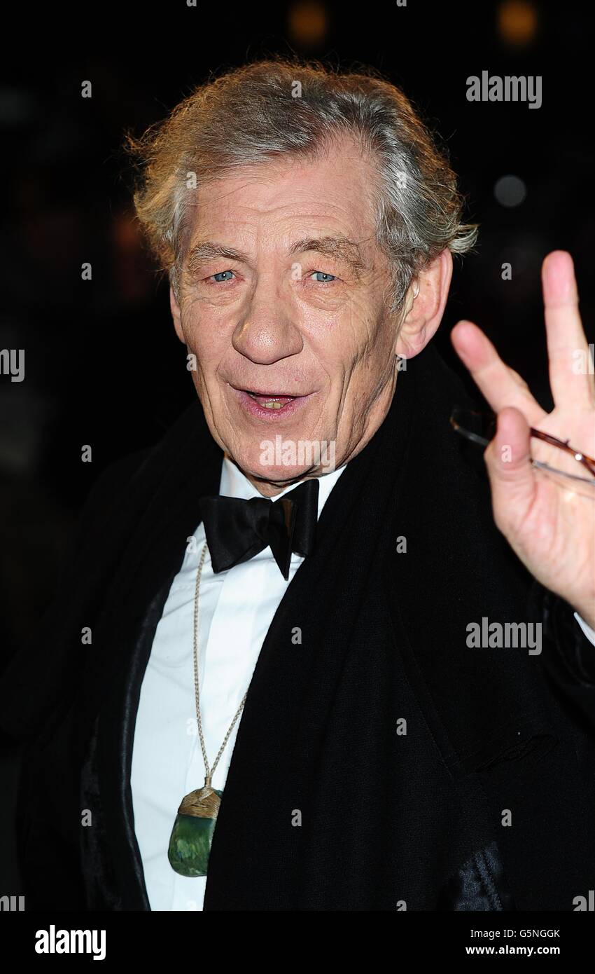 SIr Ian McKellen arriving for the UK Premiere of The Hobbit: An Unexpected Journey at the Odeon Leicester Square, London. Stock Photo