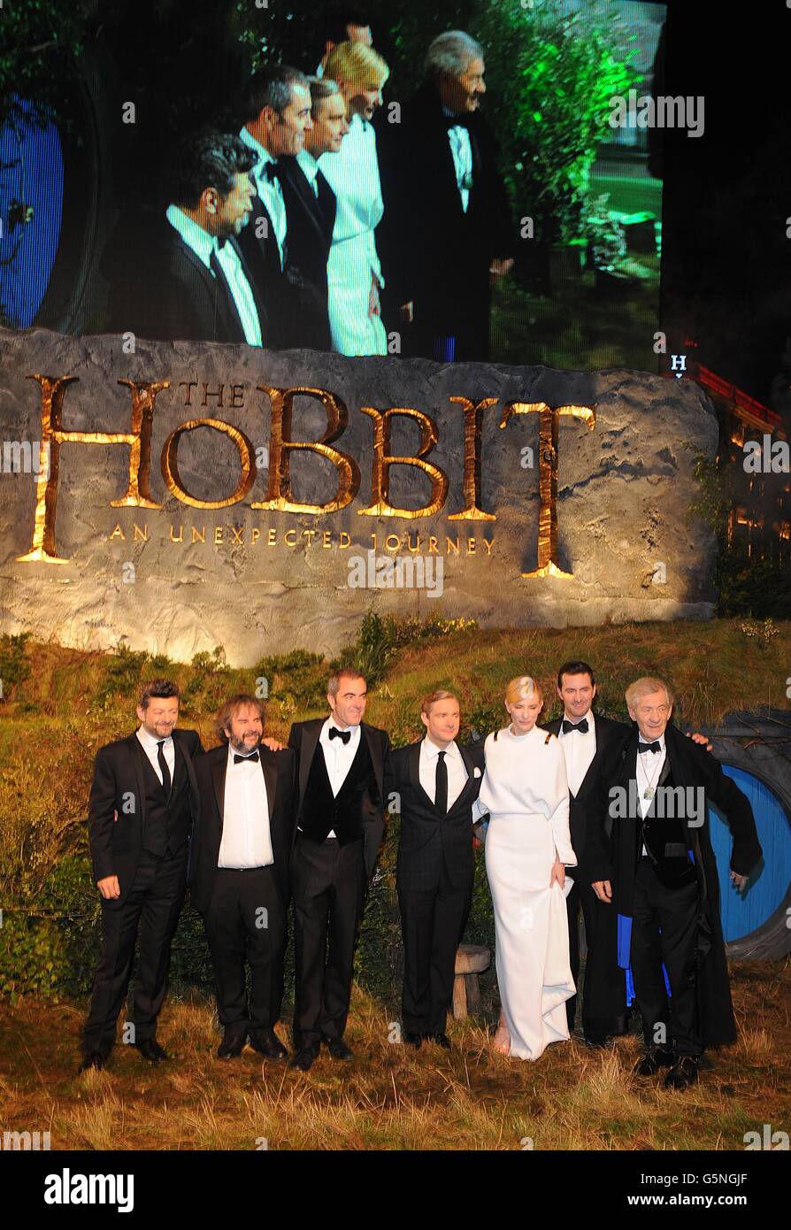Cast including Cate Blanchett, Sir Ian McKellen, Martin Freeman, James Nesbitt, Andy Serkis and Richard Armitage with Perter Jackson arriving for the UK Premiere of The Hobbit: An Unexpected Journey at the Odeon Leicester Square, London. Stock Photo