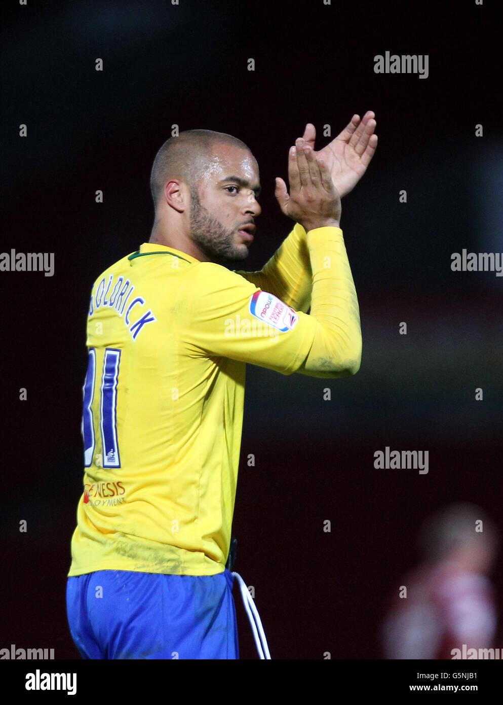 Coventry City's goalscorer David McGoldrick applauds the fans at the end of the npower Football League One match at the Keepmoat Stadium, Doncaster. Stock Photo