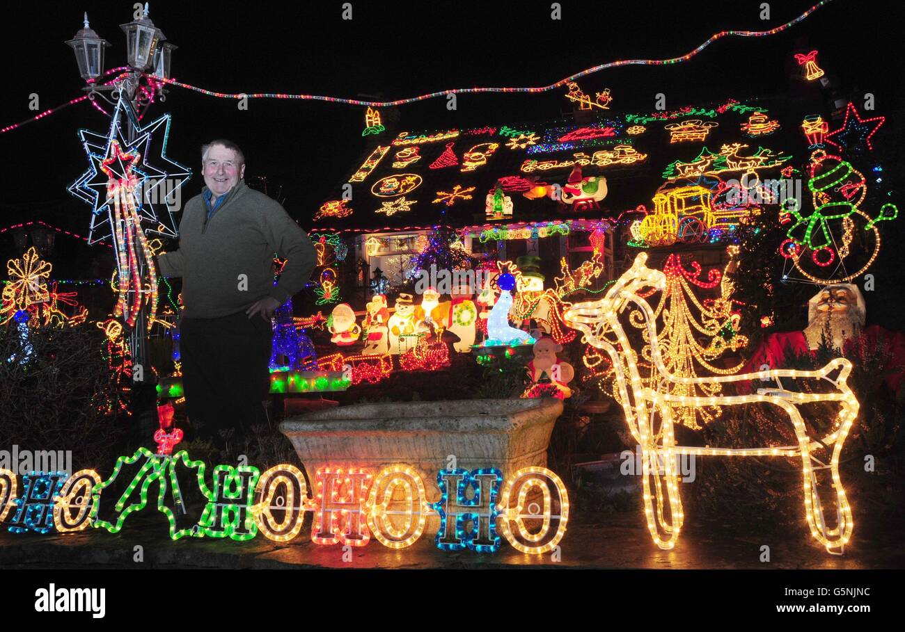 Eric marshall stands in garden christmas lights in bagby hires stock