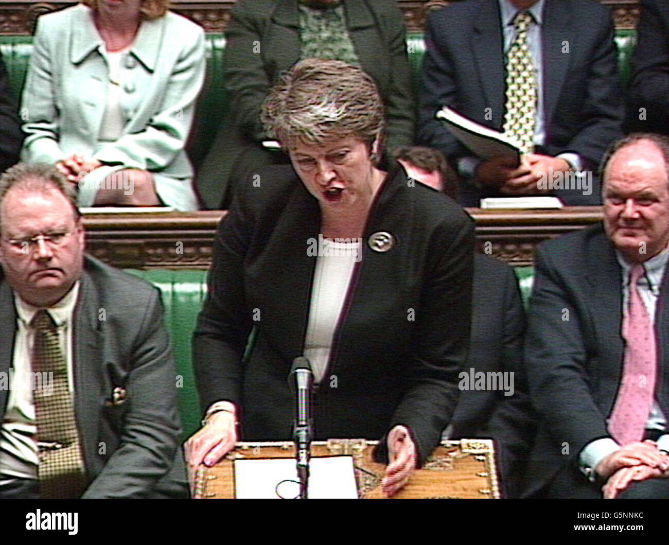 Shadow Transport, Local Goverment and the Regions Secretary Theresa May responds to the Transport Secretary Stephen Byers statement in House of Commons in London, on the Martin Sixsmith-Jo Moore affair which has paralysed Whitehall for the last 10 days. * Byers will set out his account of the events which led to Ms Moore's resignation as his special adviser and Mr Sixsmith's controversial departure as Director of Communications at the Department of Transport. Stock Photo
