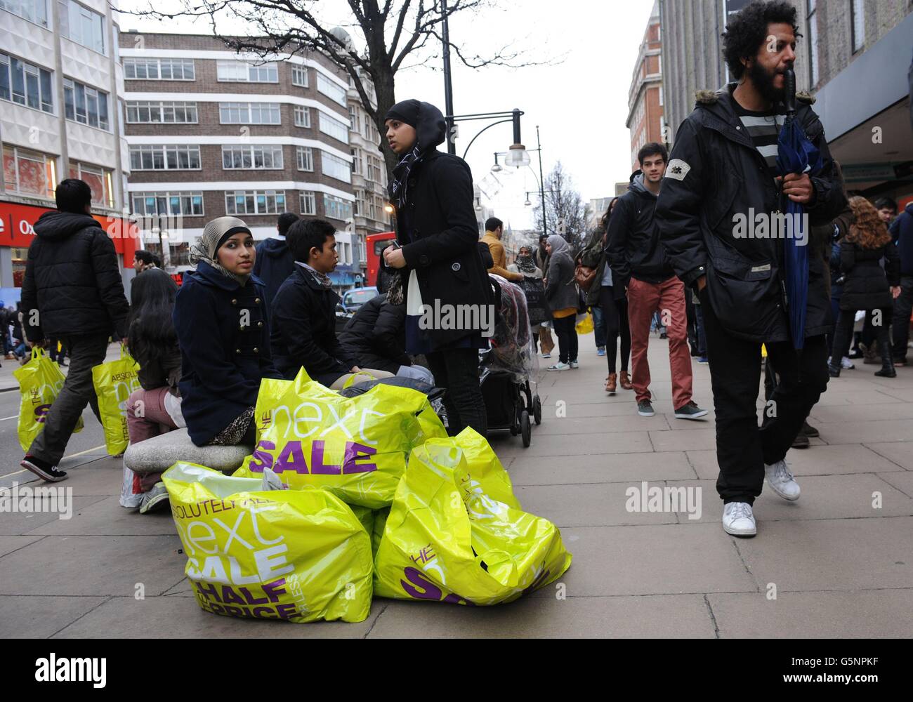 Shoppers on London's Oxford Street when most shops started their winter sales. Stock Photo