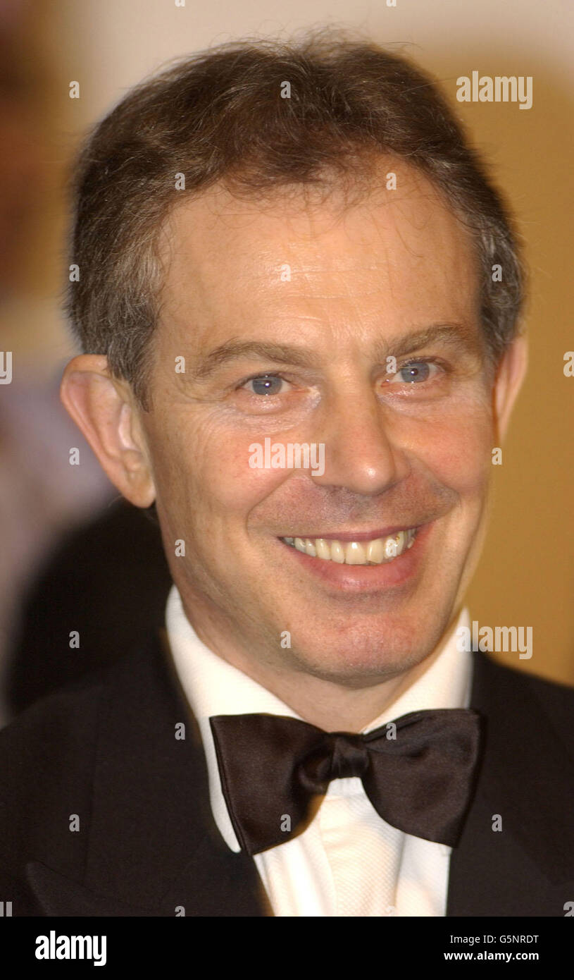 British pm tony blair arrives at a golden jubilee dinner hi-res stock