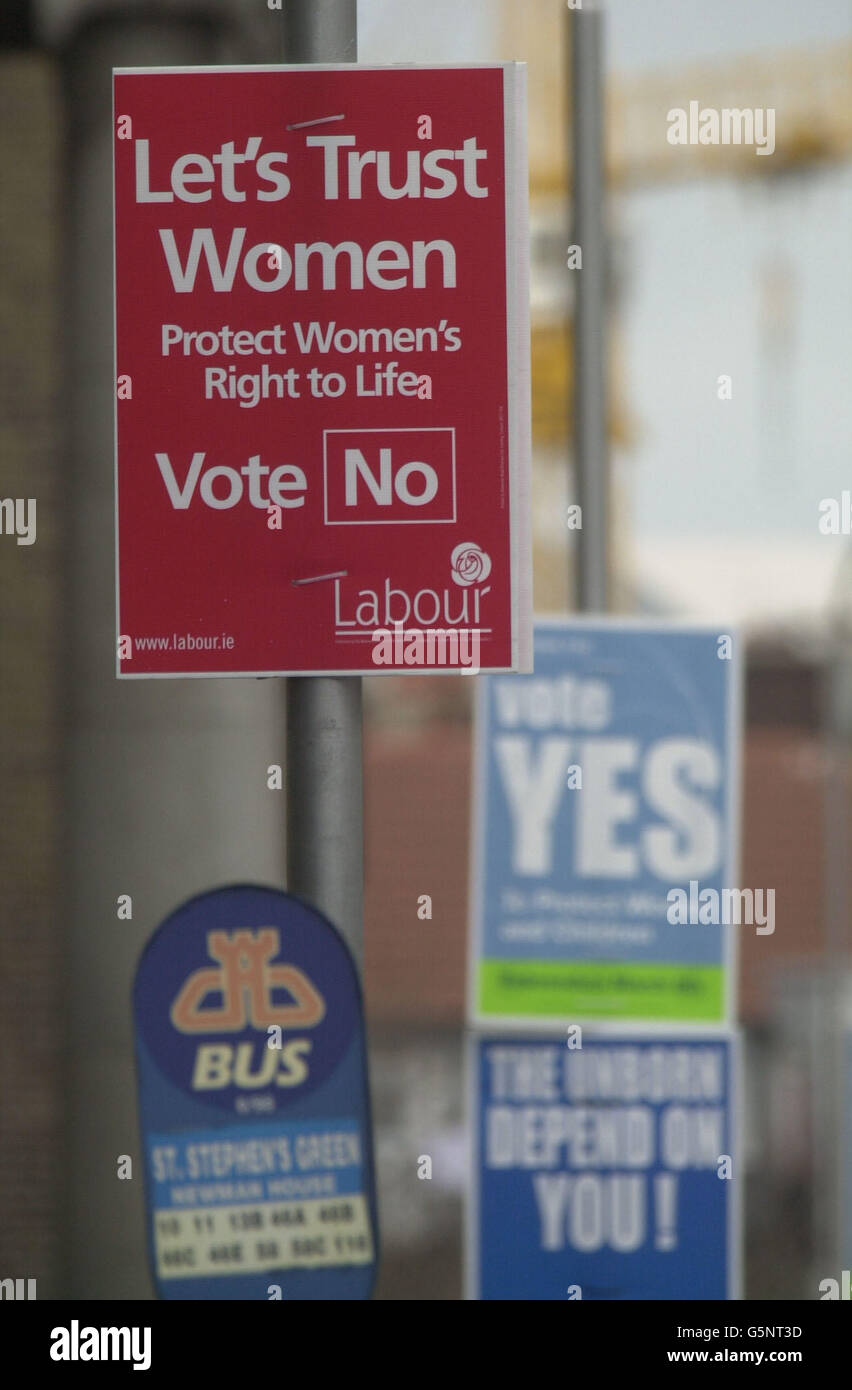 In the run-up to a bid by the Irish government bid to amend the country's anti-abortion laws in a constitutional referendum set to take place. The government will urge approval for the existing law against abortion to be guaranteed. *... except in cases where the life of a mother is considered at risk, but rule out the threat of suicide as a reason for termination. The vote is going ahead in a bid to resolve confusion which has existed for a decade following an earlier inconclusive referendum after a Supreme Court ruling that permitted abortion in certain circumstances. Stock Photo