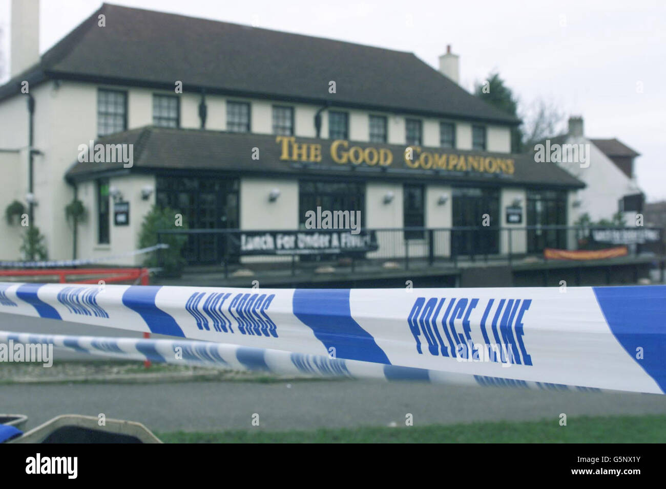 The Good Companions pub in Hamsey Green, South Croydon. Two men died after suffering gunshot wounds while a third man sustained stab wounds during a fight at the pub. * The attack followed an altercation earlier in the day between two groups of men at the White Lion pub in Warlingham, Surrey. The identities of the victims will not be revealed until the next of kin are informed. Stock Photo