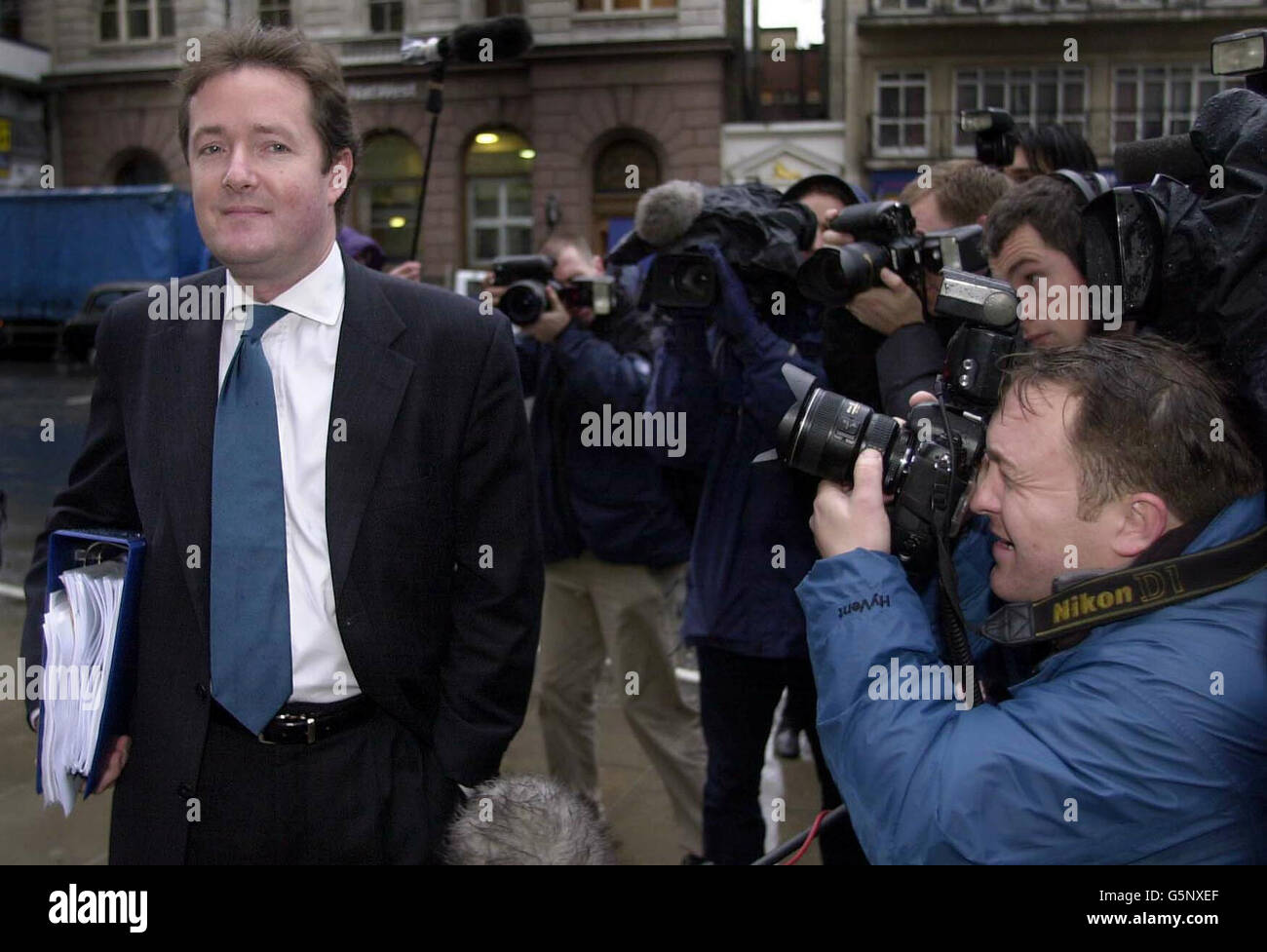 Piers Morgan, editor of The Mirror, arriving at the High Court in London, where supermodel Naomi Campbell, 31, is suing the newspaper for breach of confidence and/or unlawful invasion of privacy after it published a photograph of her leaving a Narcotics Anonymous meeting a year ago. She is expected to give evidence. Stock Photo