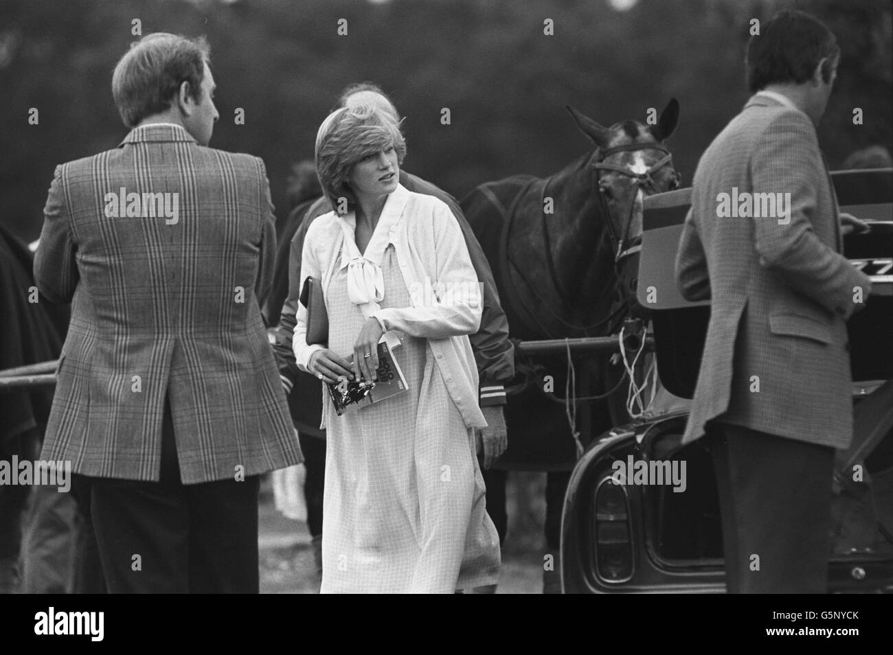 The Princess of Wales, who expects her first child within a few weeks, is pictured at Windsor Great Park, where Prince Charles is taking part in a polo match for the Claude Pert Cup. *Low res scan - hi res version available on request* Stock Photo