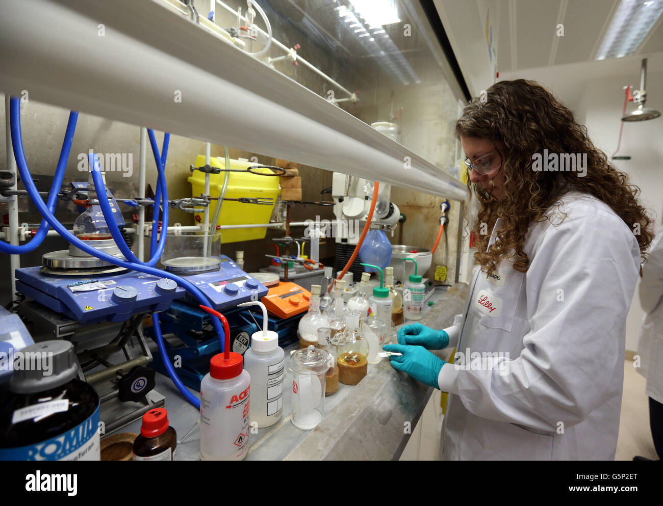 Chemist Marie Burgess at work during Health Secretary Jeremy Hunt's visit to pharmaceutical
