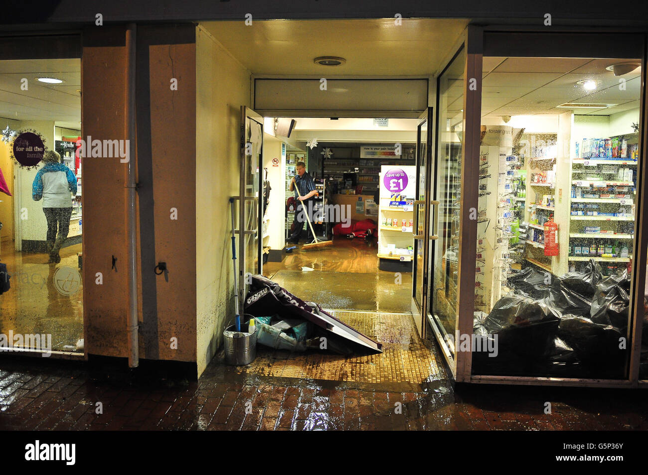 Debris and floodwater still remain in Braunton, North Devon, where