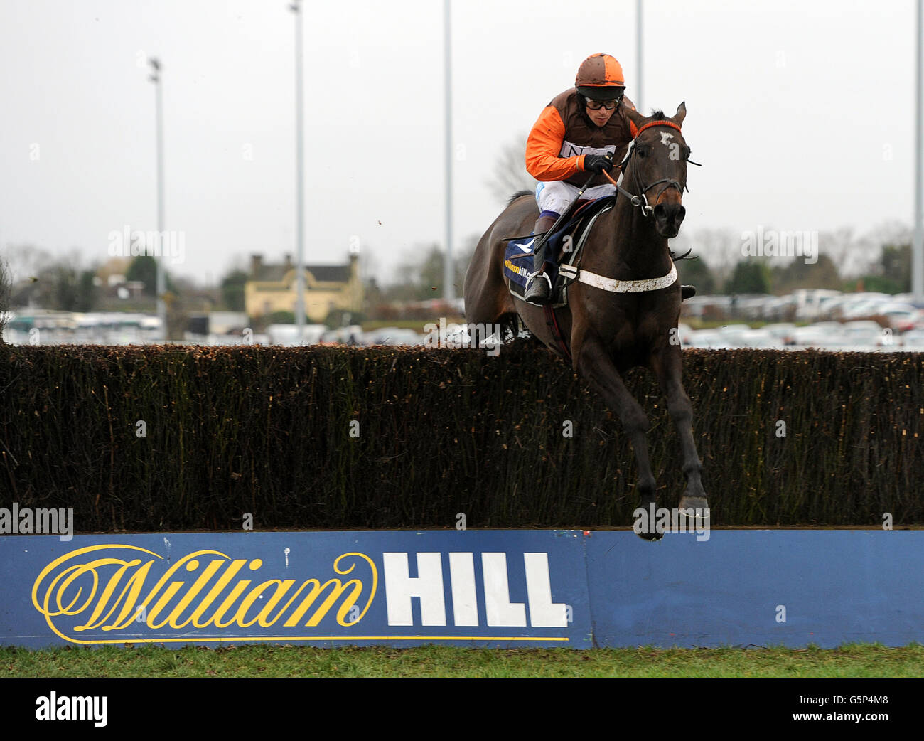 Horse Racing - William Hill Winter Festival - Day One - Kempton Park Racecourse. Rajdhani Express ridden by Sam Waley-Cohen during the William Hill - Download The App Novices' Handicap Chase Stock Photo