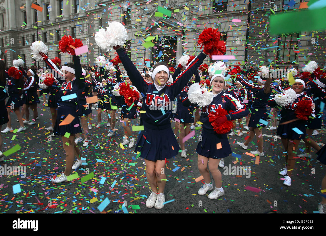An American cheerleading group take part in the annual New Years Day