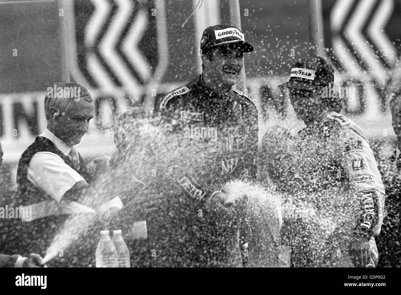 Nigel mansell celebrates winning british grand prix hatch traditional