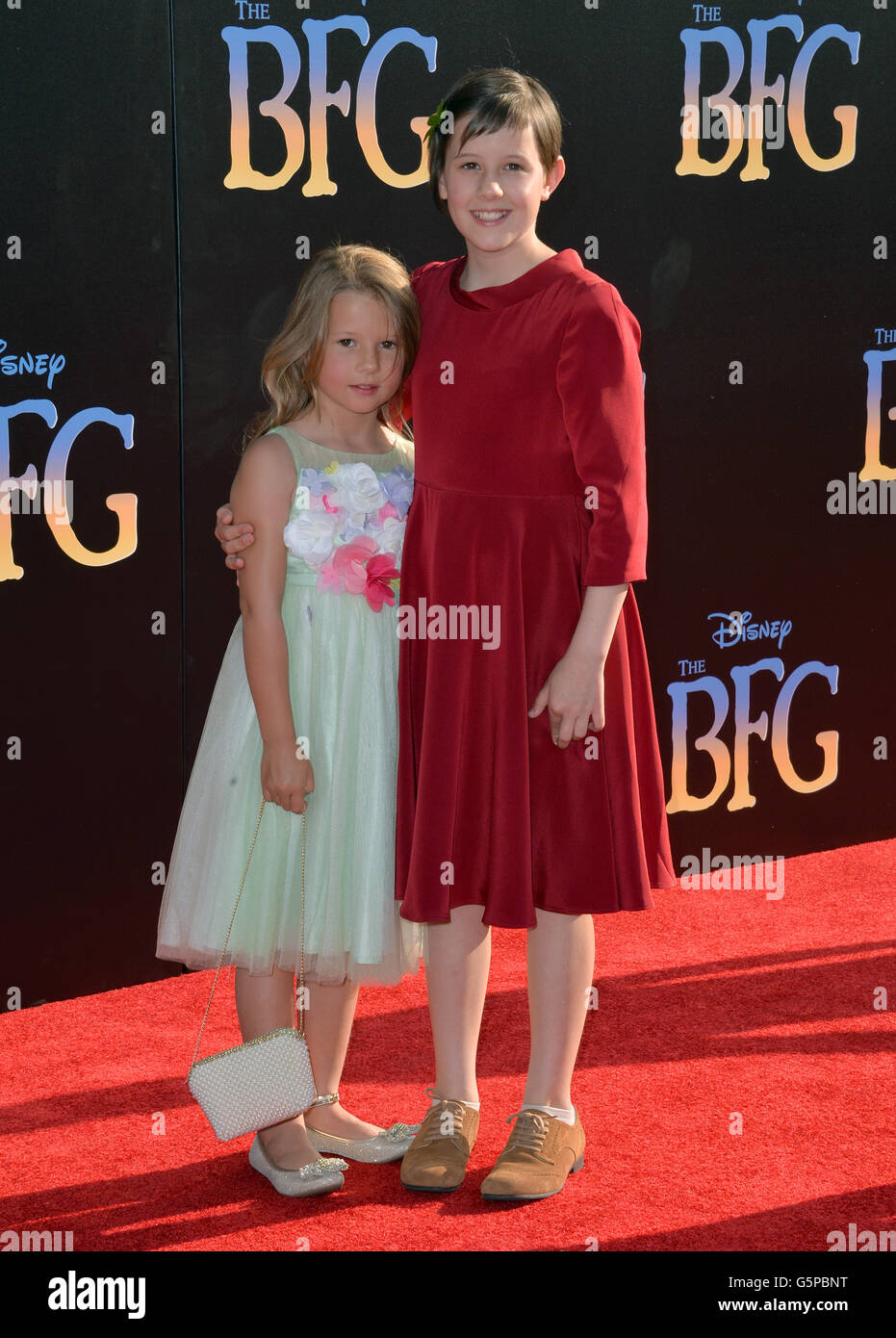 Los Angeles, California, USA. 21st June, 2016. Actress Ruby Barnhill & sister Darcey Barnhill (left) at the U.S. premiere of Disney's 'The BFG' at the El Capitan Theatre, Hollywood.  Credit:  Sarah Stewart/Alamy Live News Stock Photo