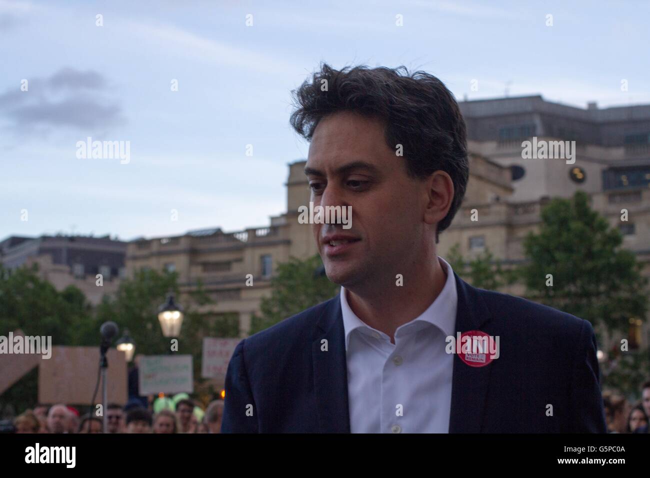London, UK. 21st June, 2016. Labour Ed Miliband attends Yes to Europe Rally in Trafalgar Square in London ahead of the UK referendum on Thursday June 23. Credit:  Rita Alvarez Tudela/Alamy Live News Stock Photo