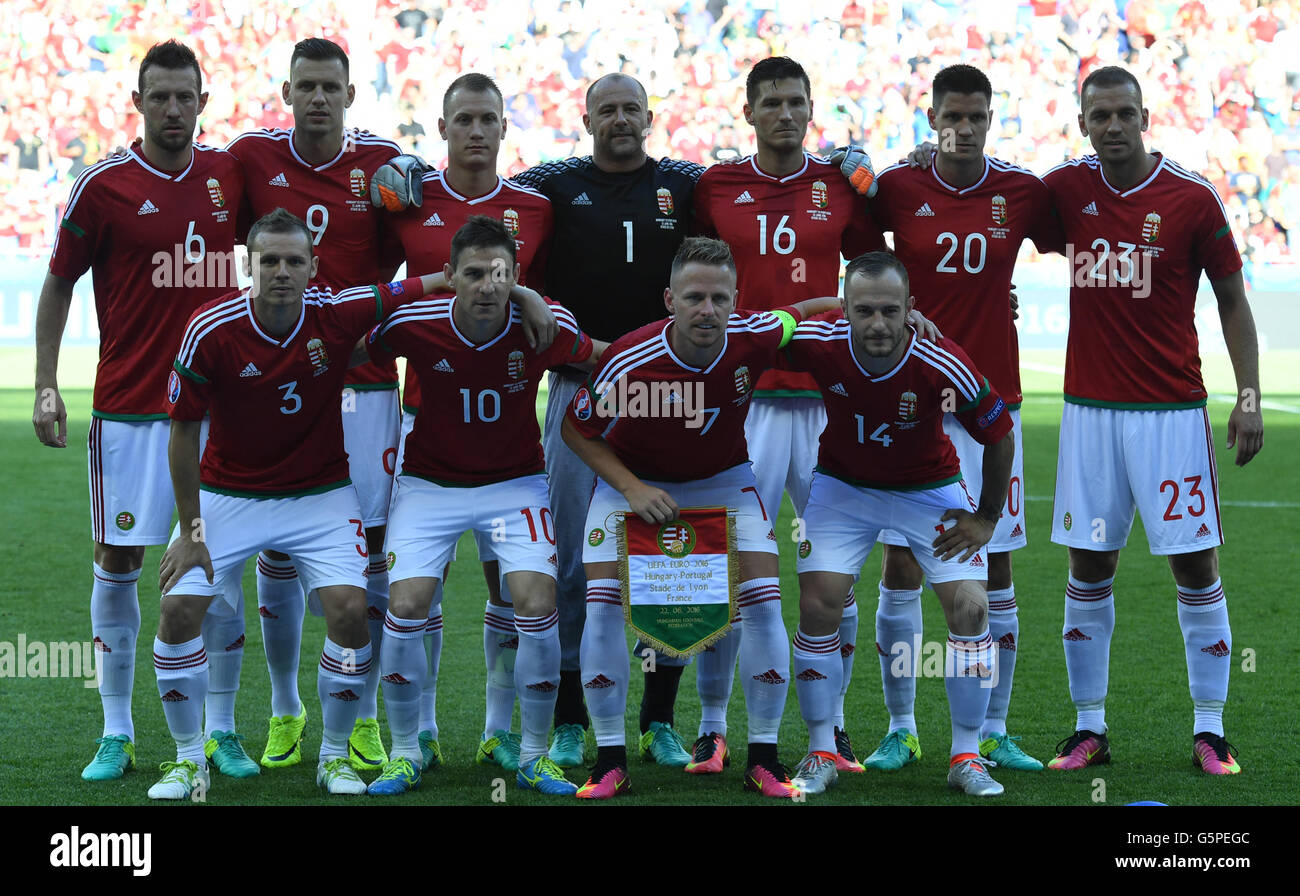 Lyon France 22nd June 16 Players Of Hungary Pose For A Team Photo Before The Euro 16 Group F Soccer Match Between Portugal And Hungary In Lyon France June 22 16 C