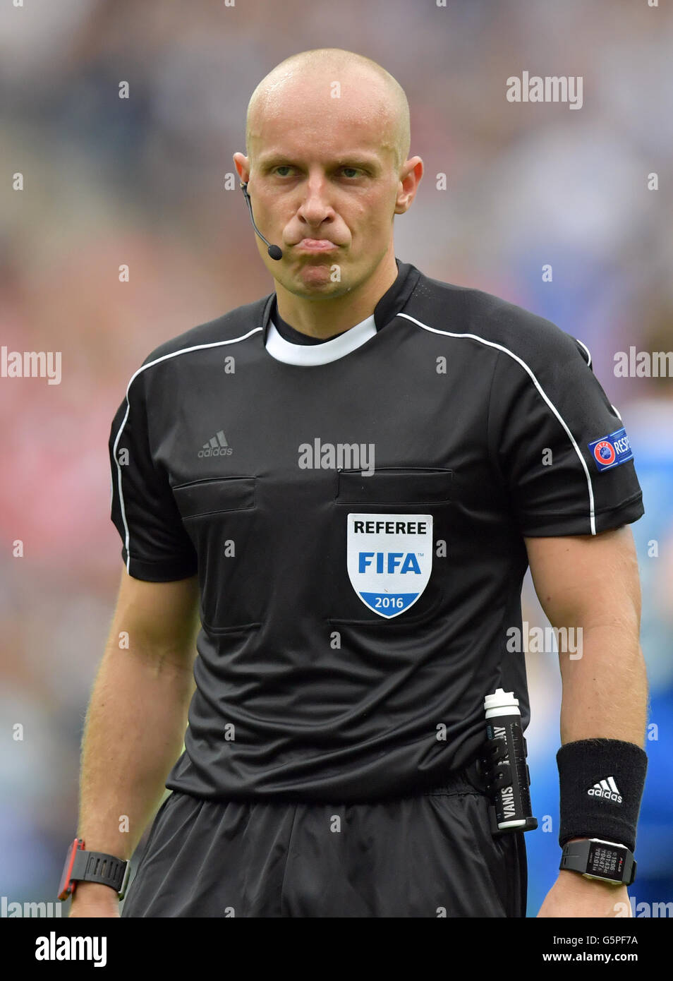 St. Denis, France. 22nd June, 2016. Referee Szymon Marciniak of Poland  looks on during the Group F preliminary round soccer match of the UEFA EURO  2016 between Iceland and Austria at the