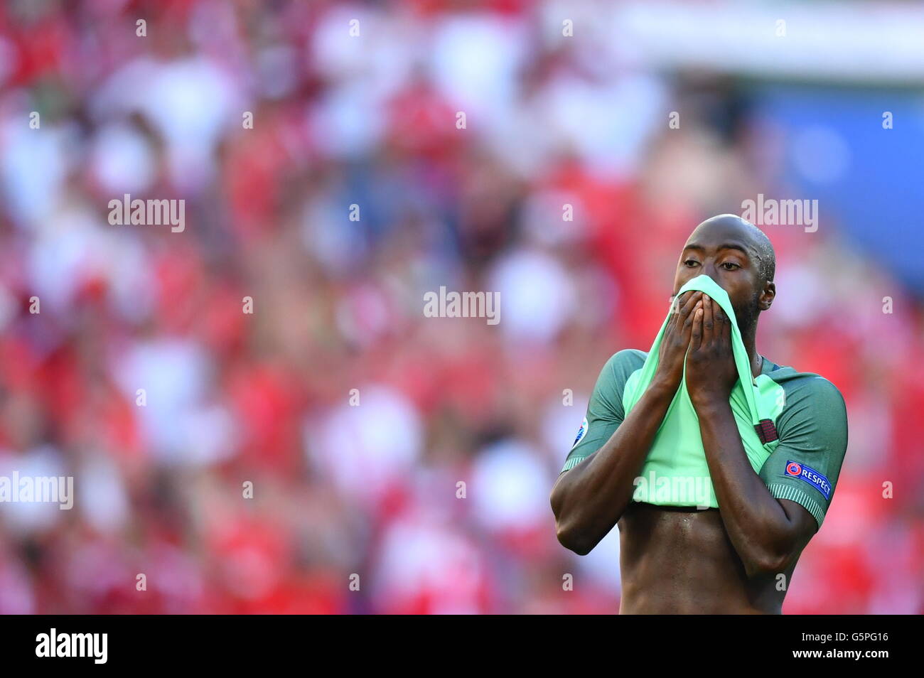 Lyon, France. 22nd June, 2016. Portugal's Danilo Pereira reacts during the UEFA Euro 2016 Group F soccer match between Hungary and Portugal at the Stade de Lyon in Lyon, France, 22 June 2016. Photo: Uwe Anspach/dpa/Alamy Live News Stock Photo
