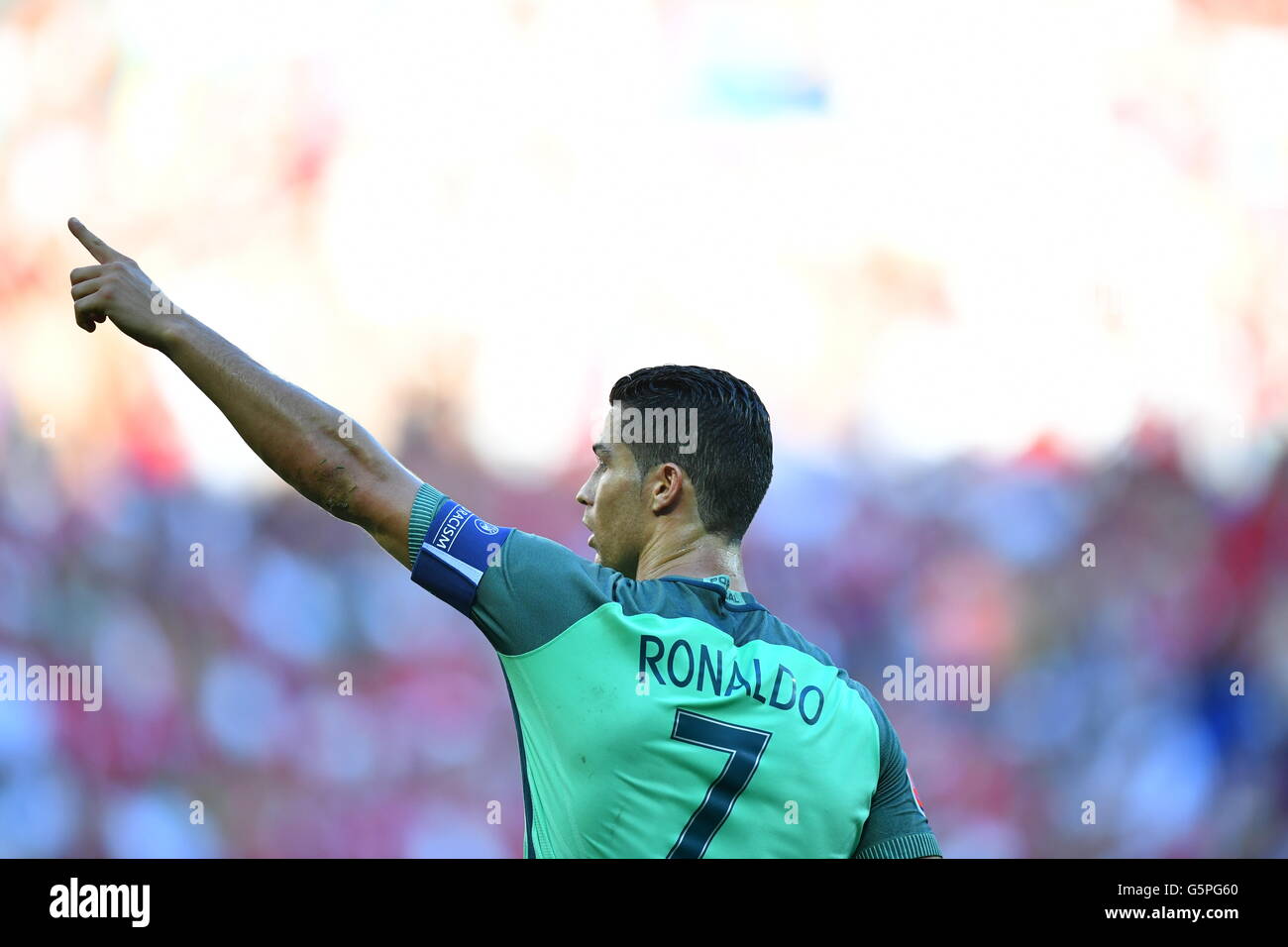 Lyon, France. 22nd June, 2016. Portugal's Cristiano Ronaldo reacts during the UEFA Euro 2016 Group F soccer match between Hungary and Portugal at the Stade de Lyon in Lyon, France, 22 June 2016. Photo: Uwe Anspach/dpa/Alamy Live News Stock Photo