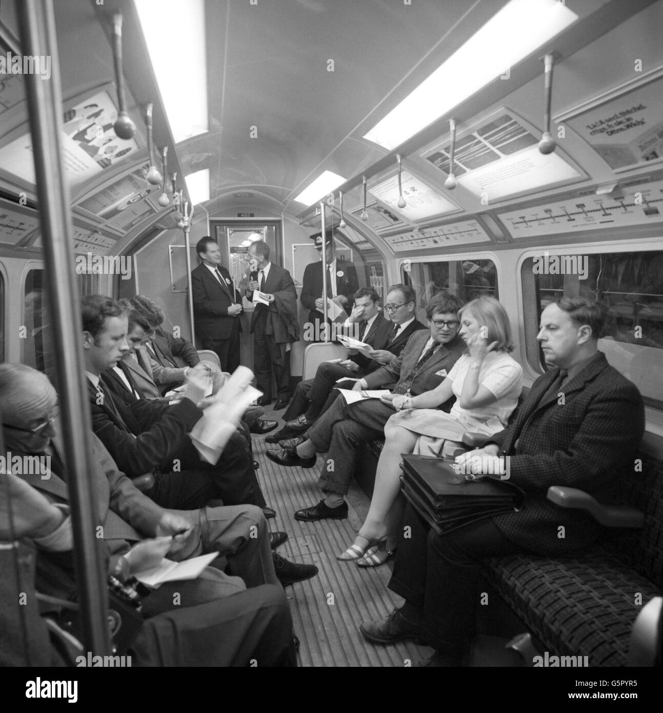 Transport - London Underground - Passengers on a Victoria Line Underground Train - London Stock Photo