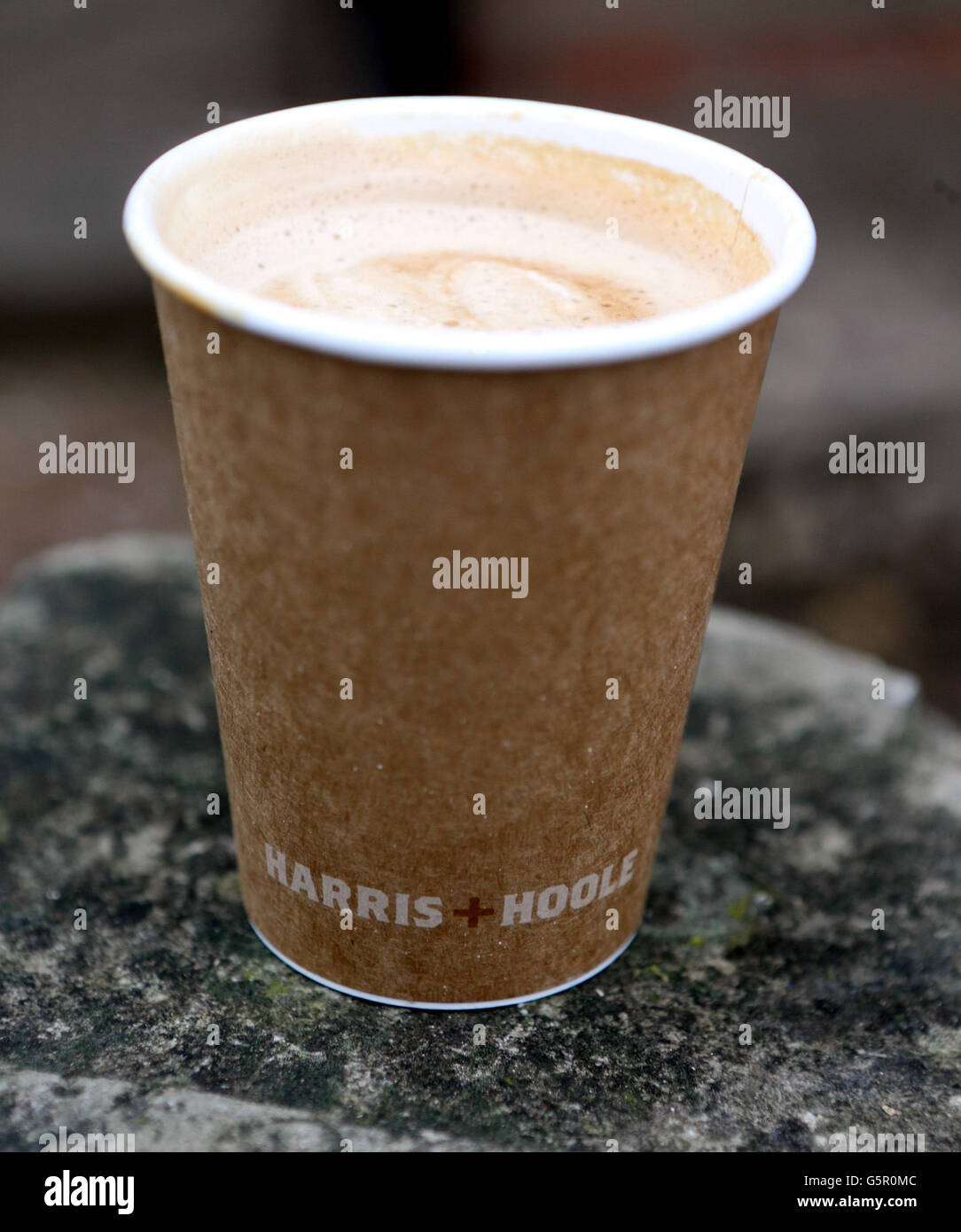 A cup of coffee from the Harris and Hoole coffee shop in Walton-on-Thames, Surrey, which is part owned by Tesco, as Tesco revealed its best UK sales growth in three years today as the chain's drive to reverse falling profits gathered pace over Christmas. Stock Photo