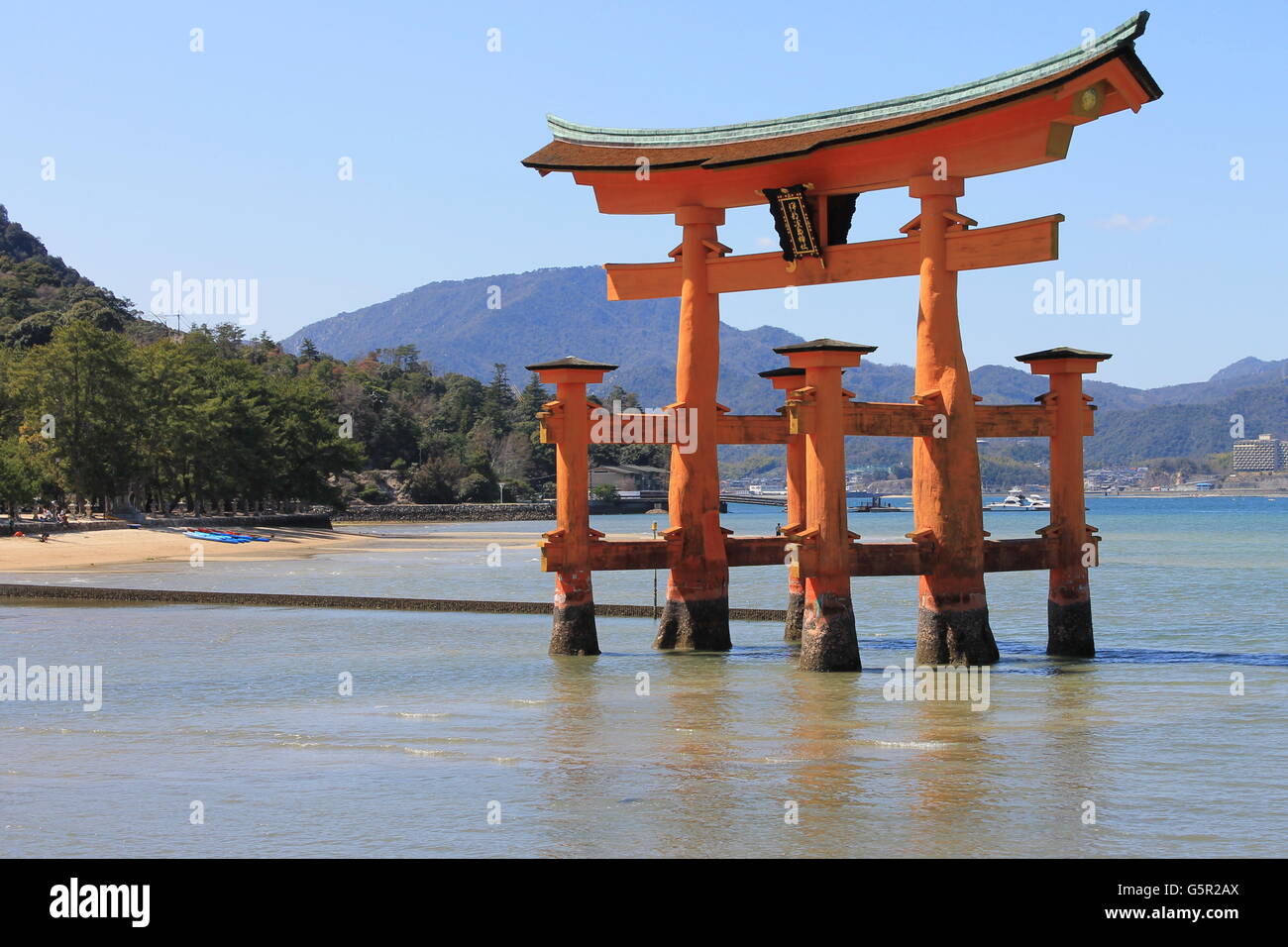 The torii of Itsukushima Shrine on Miyajima Stock Photo