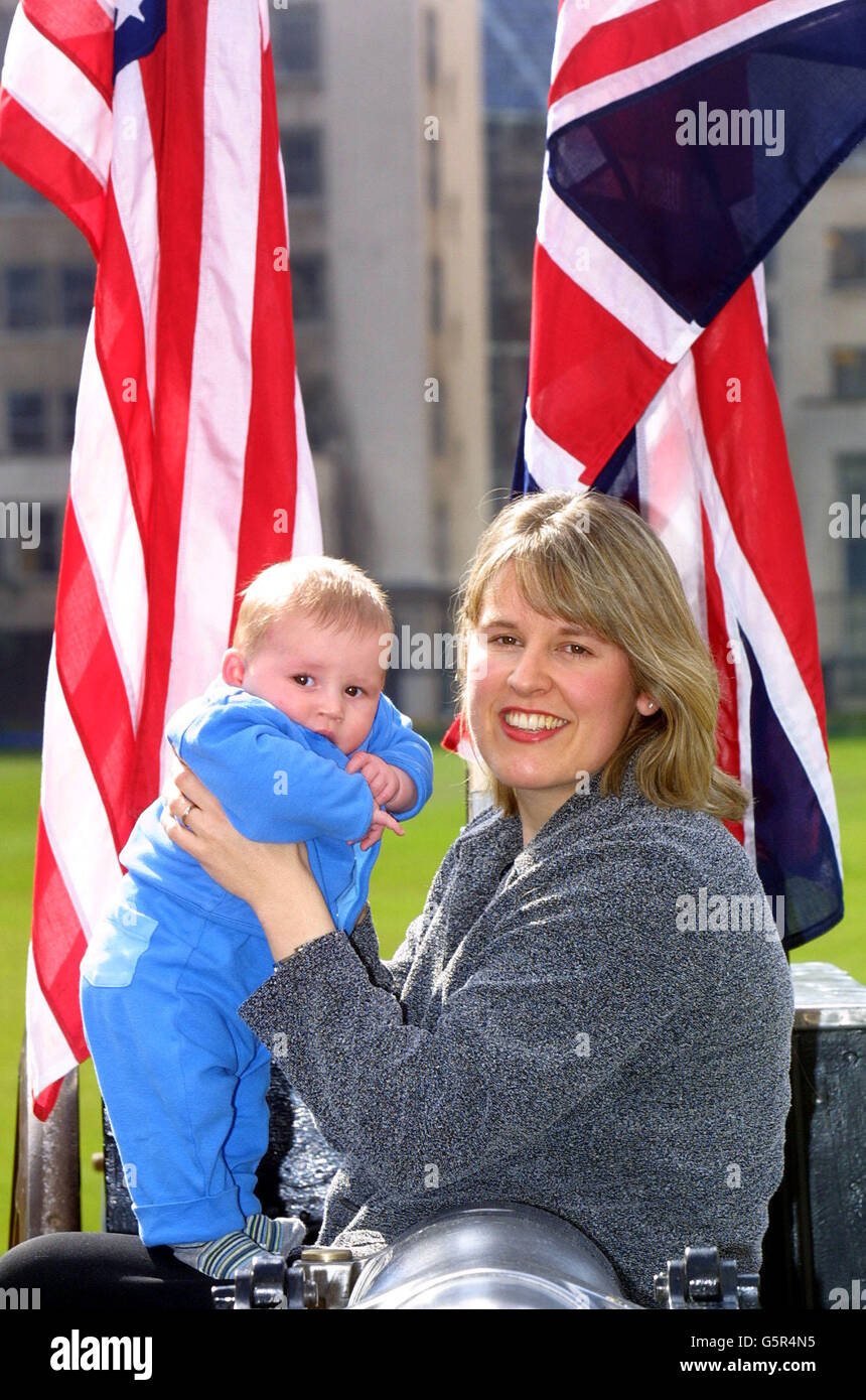 William Turner, age four months, and mum Elizabeth Turner, 33, at a photo call in London. Mrs Turner's husband, Simon, was killed in the US terrorist attacks on September 11 last year while she was pregnant with baby William. * Her husband was a member of the Territorial army regiment, the Hounorable Artillery Company (HAC), which will attempt to pull a 2,000lbs artillery field gun and a limber carrige for a distance of 26.5 miles - the equivalent of a marathon - on 13 April to coincide with the London Marathon. The funds raised will go to the education for her son. Stock Photo