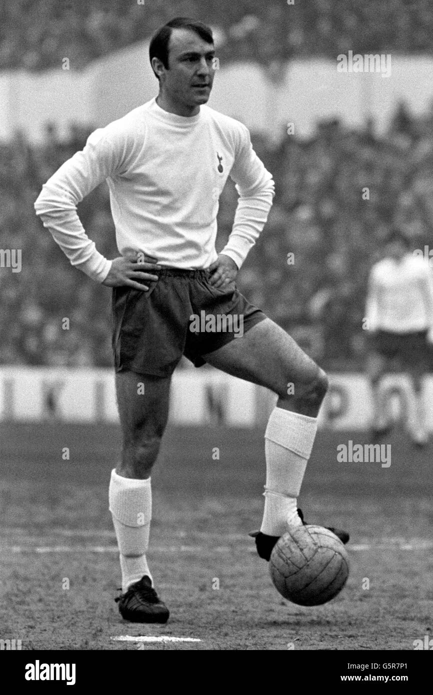 Man on the ball in this picture is Jimmy Greaves of Tottenham Hotspurs. He joined Chelsea in 1957 and in 1961 had a short spell with Milan before coming back to England and Spurs. Stock Photo