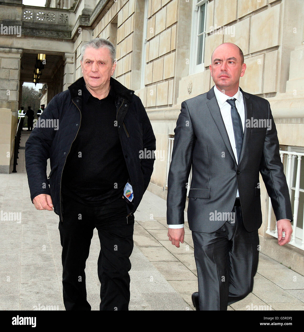 UDA Leader Jackie McDonald (left) with Jimmy Birch leaving Stormont after the first meeting of the Ulster Unionist Forum set up in the wake of the Loyalist flag protests. Stock Photo