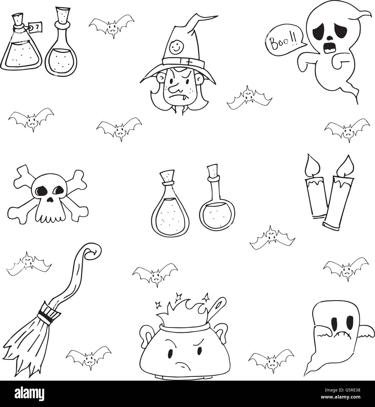 Halloween doodle set witch element Stock Vector Image & Art - Alamy
