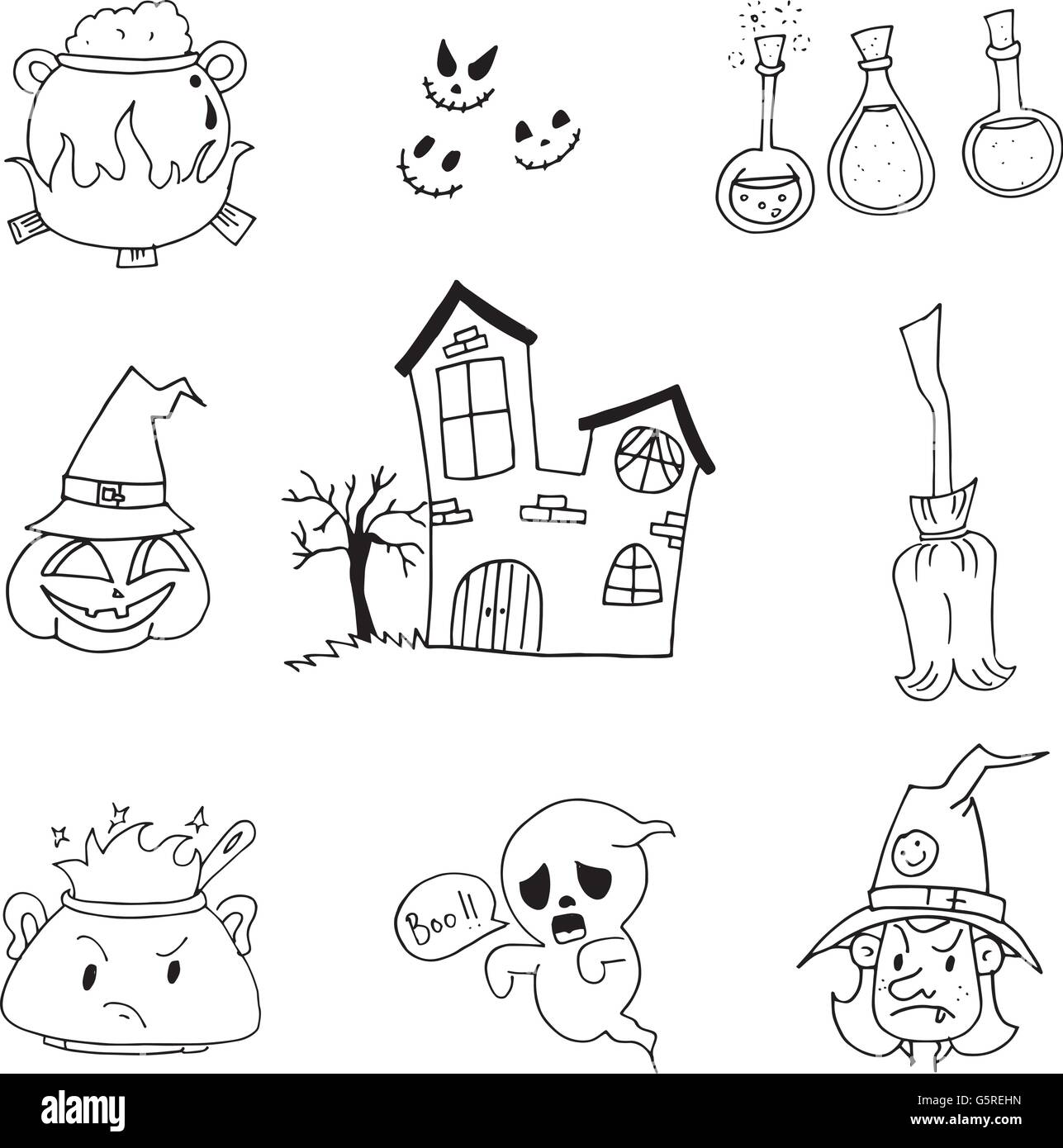 Halloween set in doodle on white backgrounds Stock Vector Image & Art ...