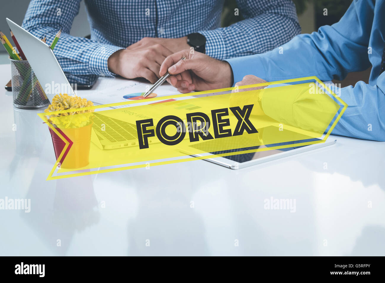 BUSINESS WORKING OFFICE Forex TEAMWORK BRAINSTORMING CONCEPT Stock Photo