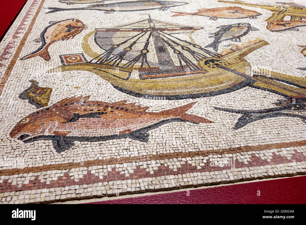 Miami Florida,FIU,International University,campus,Frost Art Museum,Predators Prey Roman Mosaic Lod Israel,detail,fish,boat,FL160516029 Stock Photo