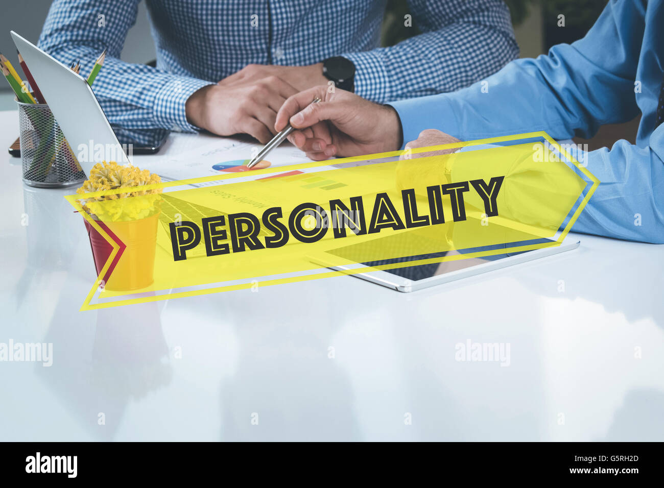 BUSINESS WORKING OFFICE Personality TEAMWORK BRAINSTORMING CONCEPT Stock Photo