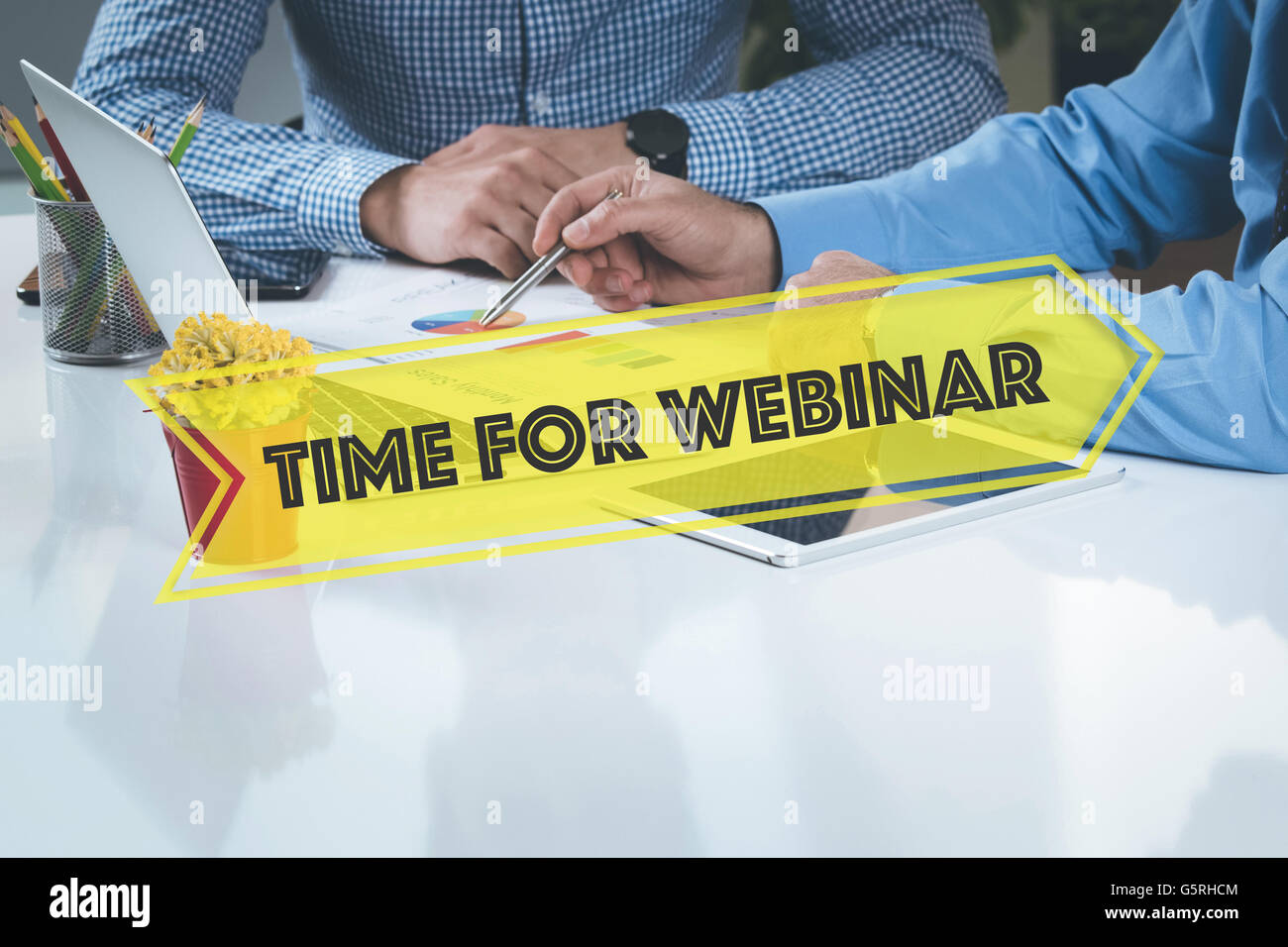 BUSINESS WORKING OFFICE Time For Webinar TEAMWORK BRAINSTORMING CONCEPT Stock Photo