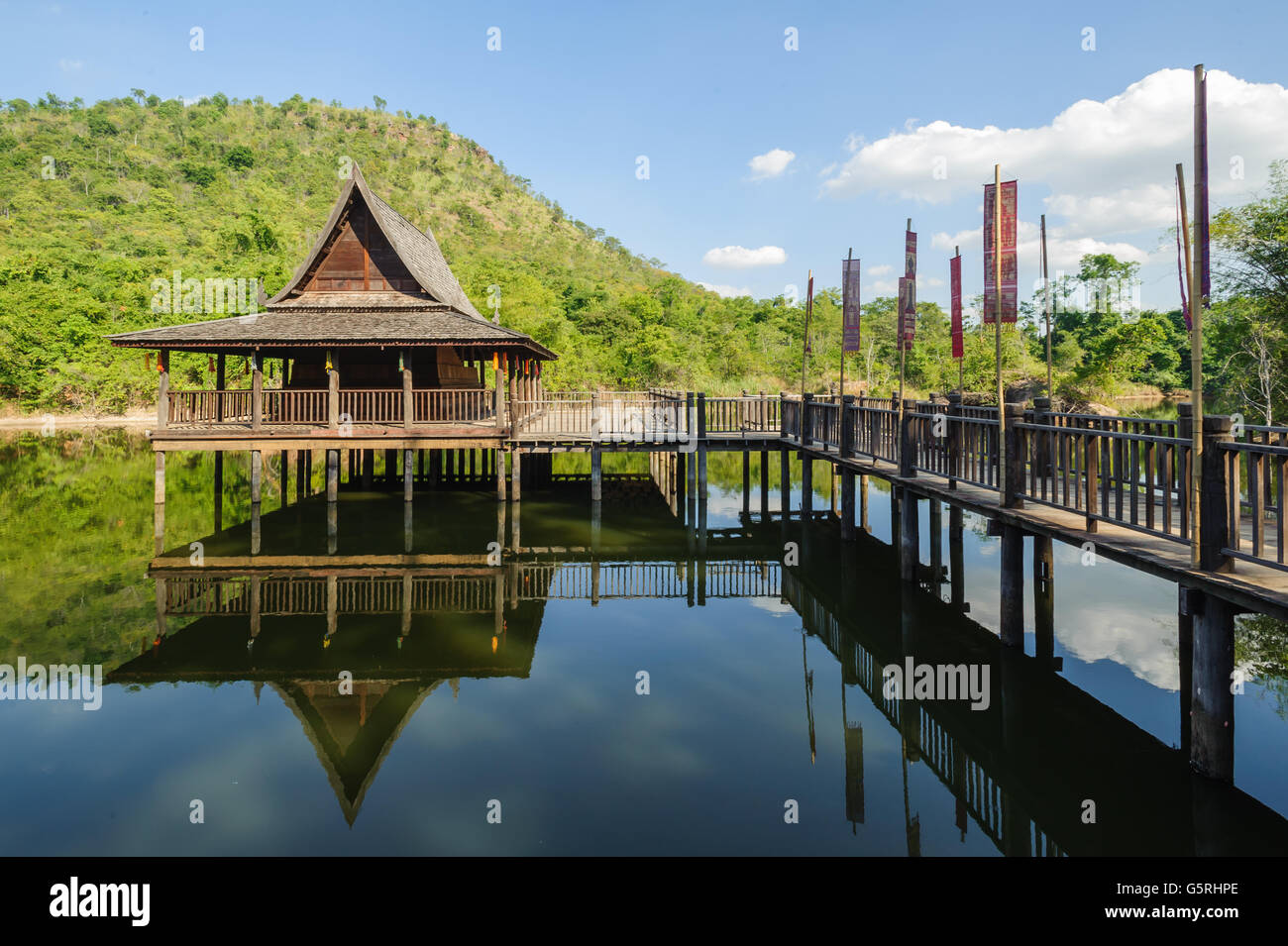Pavilion reflection of water lake in Thailand Stock Photo