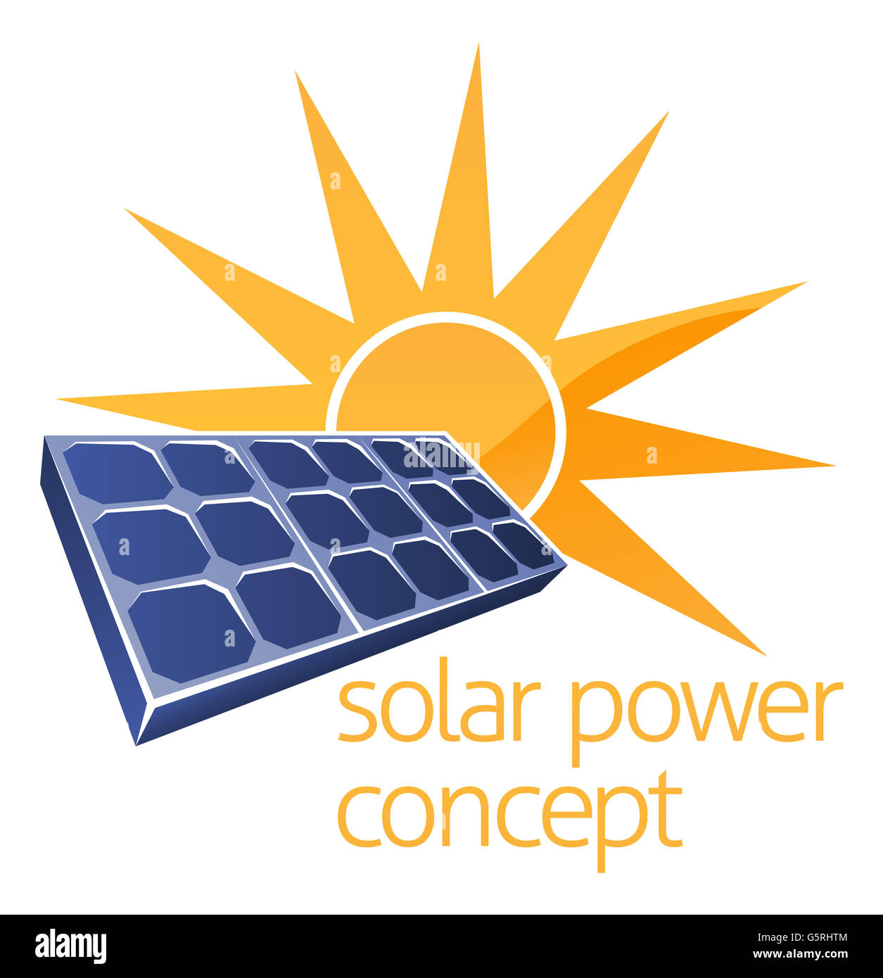 A concept icon of sun and solar panel photovoltaics cell Stock Photo