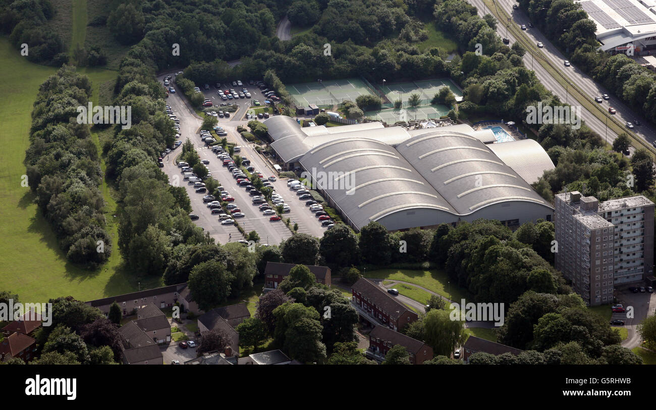 aerial view of the David Lloyd tennis centre on Tongue Lane, Leeds, UK Stock Photo