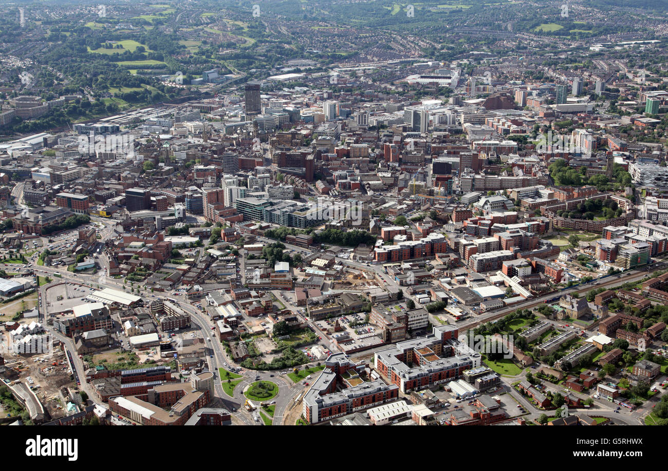 aerial view of the Sheffield Skyline, South Yorkshire, UK Stock Photo